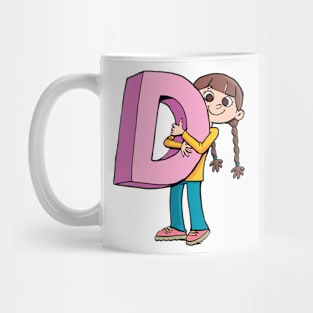 girl is holding the capital letter D Mug